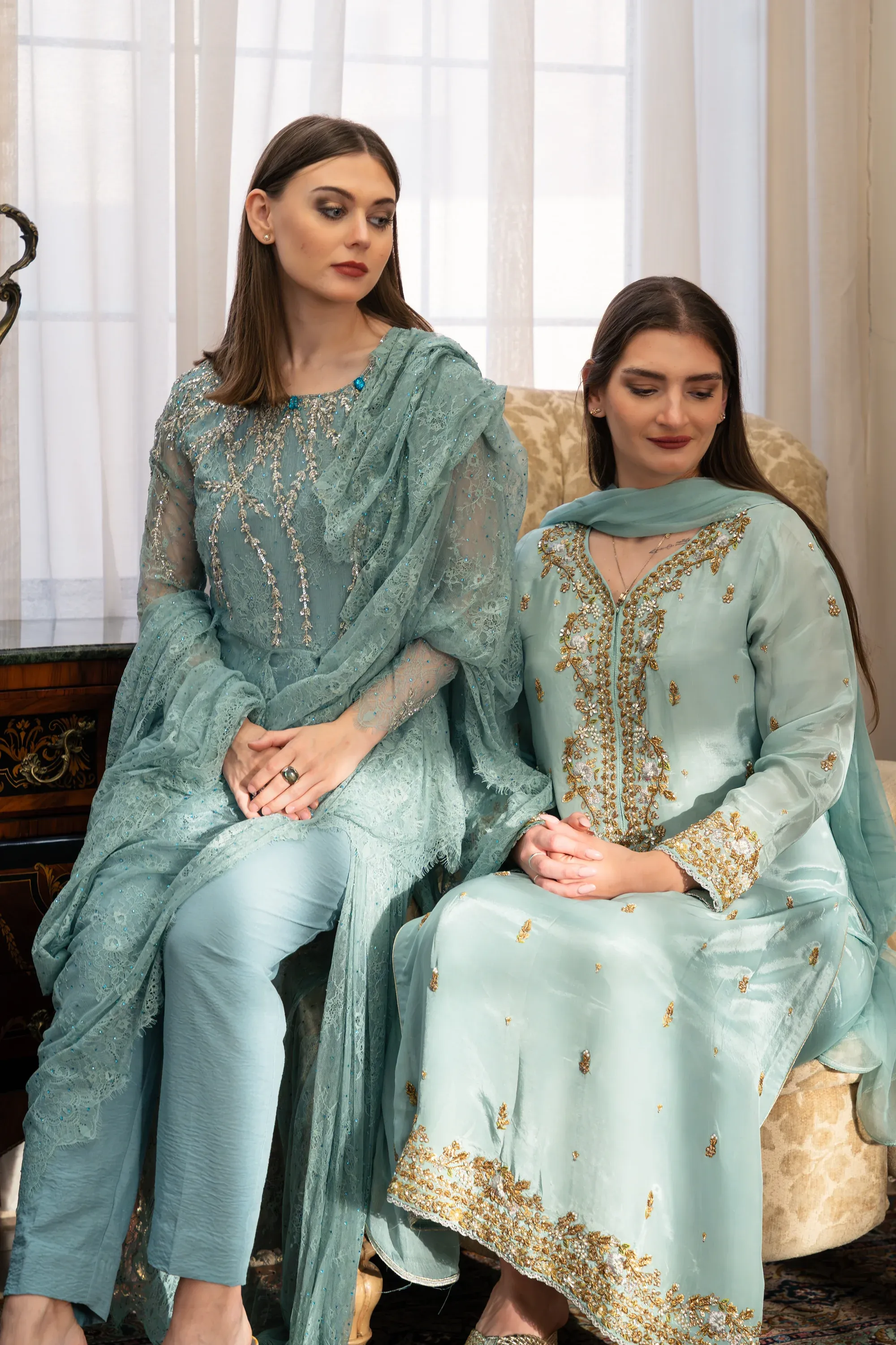 Profile view of a model with artistic makeup.